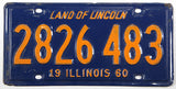 A single classic 1960 Illinois Passenger Automobile License Plate for sale by Brandywine General Store in very good plus condition