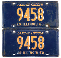 A classic pair of 1960 Illinois Passenger Automobile License Plates for sale by Brandywine General Store with Low DMV # grading very good