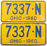 A pair of classic 1960 Ohio car license plates for sale by Brandywine General Store in very good condition