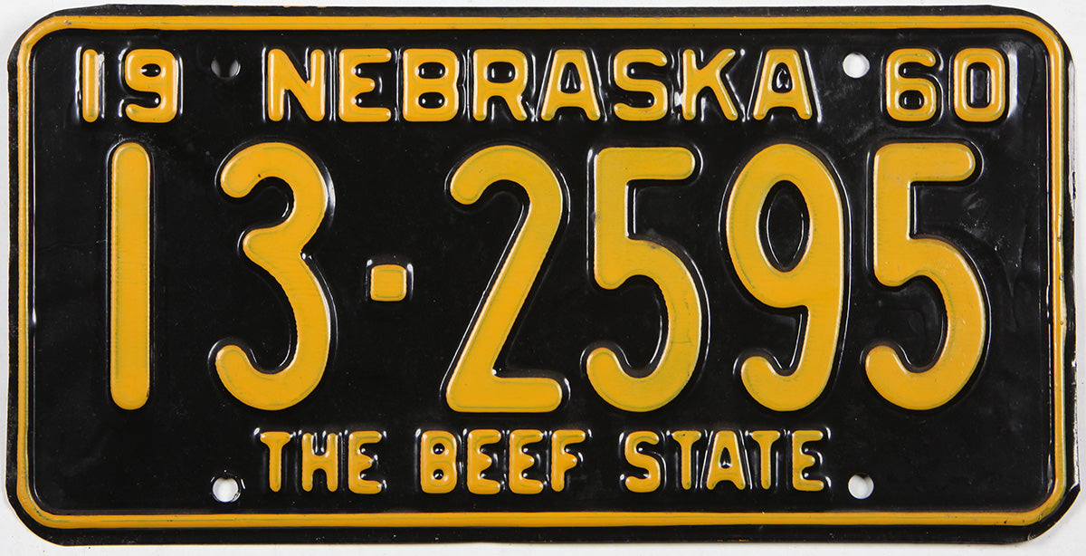 Classic 1960 Nebraska car license plate grading very good plus