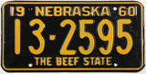 Classic 1960 Nebraska car license plate grading very good plus