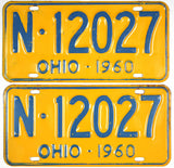 pair of classic 1960 Ohio car license plates grading very good