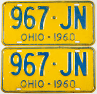 Pair of classic 1960 Ohio car license plates grading very good plus