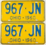 Pair of classic 1960 Ohio car license plates grading very good plus