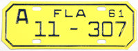 A classic NOS 1961 Florida motorcycle license plate for sale by Brandywine General Store from Alachua county in excellnt plus condition