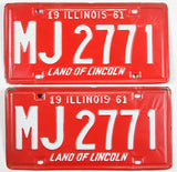 A classic pair of 1961 Illinois Passenger Automobile License Plates for sale by Brandywine General Store excellent minus condition with wrinkles