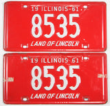 A classic pair of 1961 Illinois Passenger Automobile License Plates for sale by Brandywine General Store with low digit DMV # grading very good plus