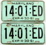 A pair of classic 1961 Maryland truck License Plates for sale by Brandywine General Store in very good minus condition