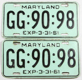 A pair of classic 1961 Maryland car License Plates for sale by Brandywine General Store in very good condition