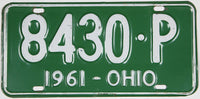 1961 Ohio single car License Plate grading excellent minus
