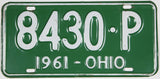 1961 Ohio single car License Plate grading excellent minus