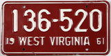 classic 1961 WV car license plate grading very good plus