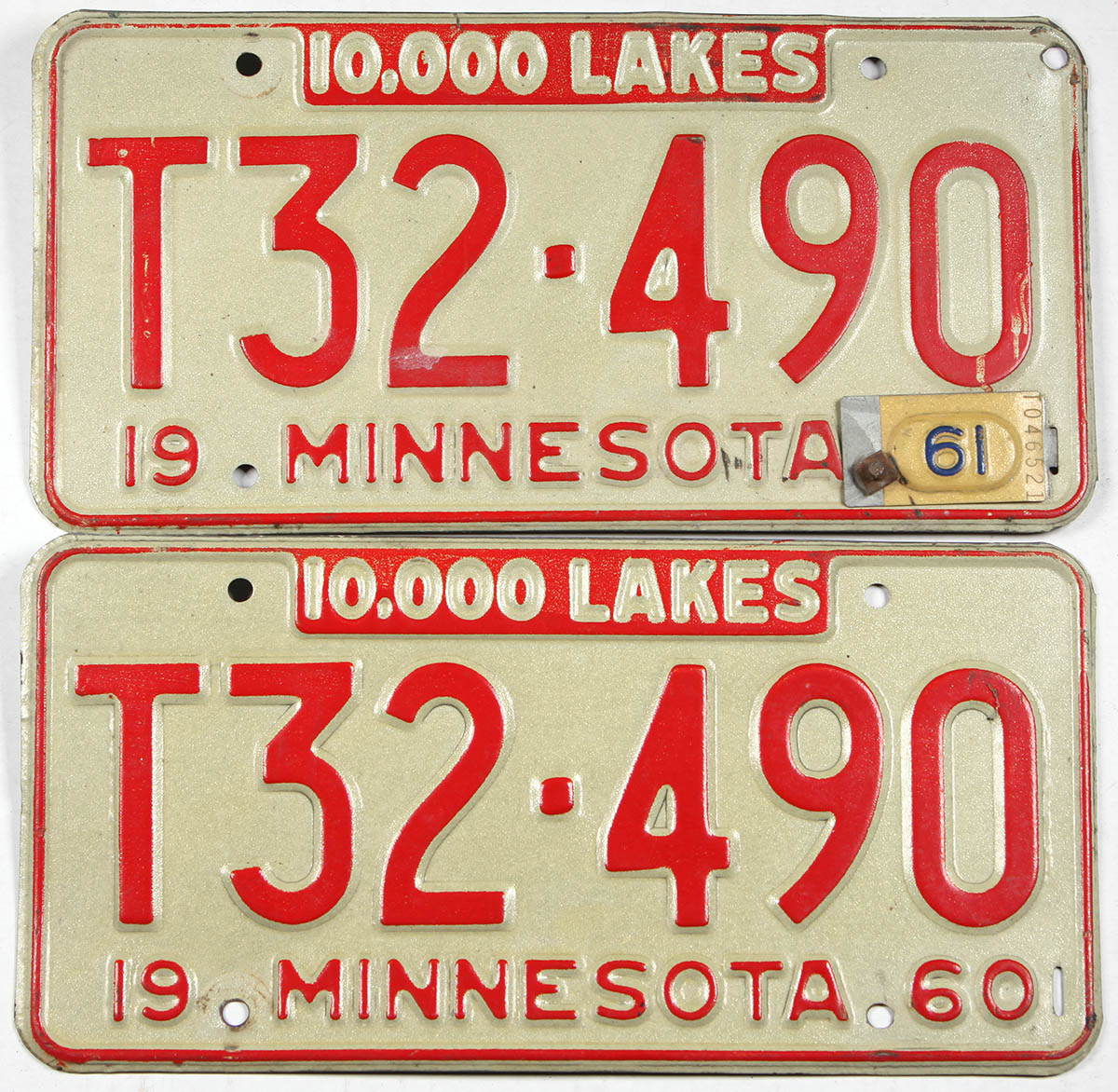 Classic pair 1961 Minnesota farm truck license plates grading very good