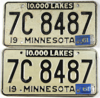 Classic pair 1961 Minnesota car license plates grading an average of very good minus
