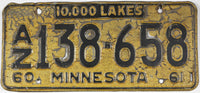 Classic 1961 Minnesota private trailer license plate grading good