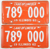 A classic pair of 1962 Illinois Passenger Automobile License Plates for sale by Brandywine General Store in very good condition