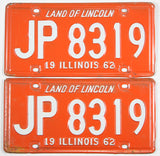A classic pair of 1962 Illinois Passenger Automobile License Plates for sale by Brandywine General Store in very good plus condition