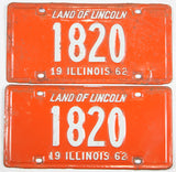A classic pair of 1962 Illinois Passenger Automobile License Plates for sale by Brandywine General Store in very good condition Low DMV #