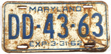 A single classic 1962 Maryland passenger car license plate for sale by Brandywine General Store in fair condition