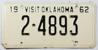 A classic 1962 Oklahoma passenger car license plate for sale at Brandywine General Store in very good condition