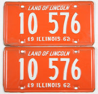 A classic pair of 1962 Illinois Passenger Automobile License Plates for sale by Brandywine General Store in very good plus condition