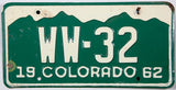 1962 single Colorado car license plate grading very good with some staining