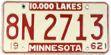 Vintage single 1962 Minnesota car license plate grading very good plus