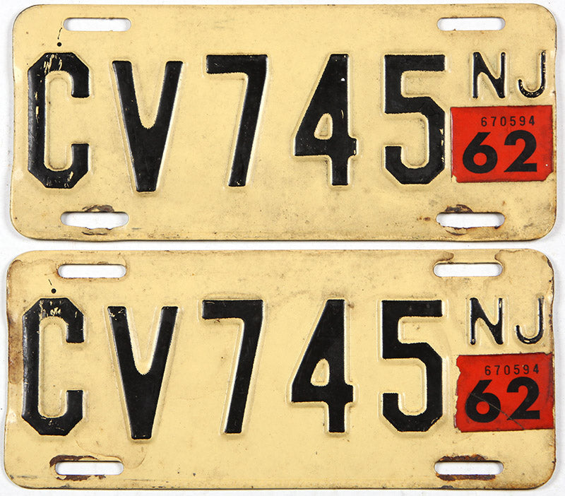 Classic pair 1962 New Jersey motorcycle license plates grading very good minus