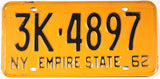 antique 1962 New York car license plate grading very good plus