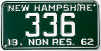 scarce 1962 New Hampshire non resident license plate grading excellent minus