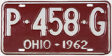 classic 1962 Ohio car license plate grading very good plus