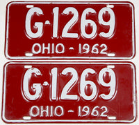 classic pair of 1962 Ohio car license plates grading very good plus