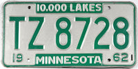 Classic 1962 Minnesota farm trailer license plate grading excellent minus