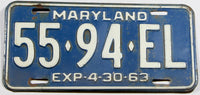 A classic single1963 Maryland truck License Plate for sale by Brandywine General Store in very good minus condition