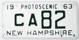 Vintage New Hampshire license plate from 1963 with 'Photoscenic' text