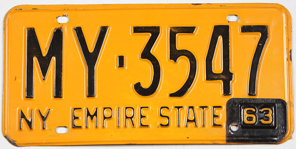 Classic 1963 New York car license plate grading very good plus