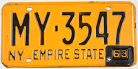 Classic 1963 New York car license plate grading very good plus