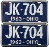 Pair of 1963 Ohio license plates with the number JK-704.