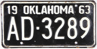 Vintage single 1963 Oklahoma car license plate in very good condition
