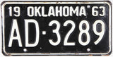 Vintage single 1963 Oklahoma car license plate in very good condition