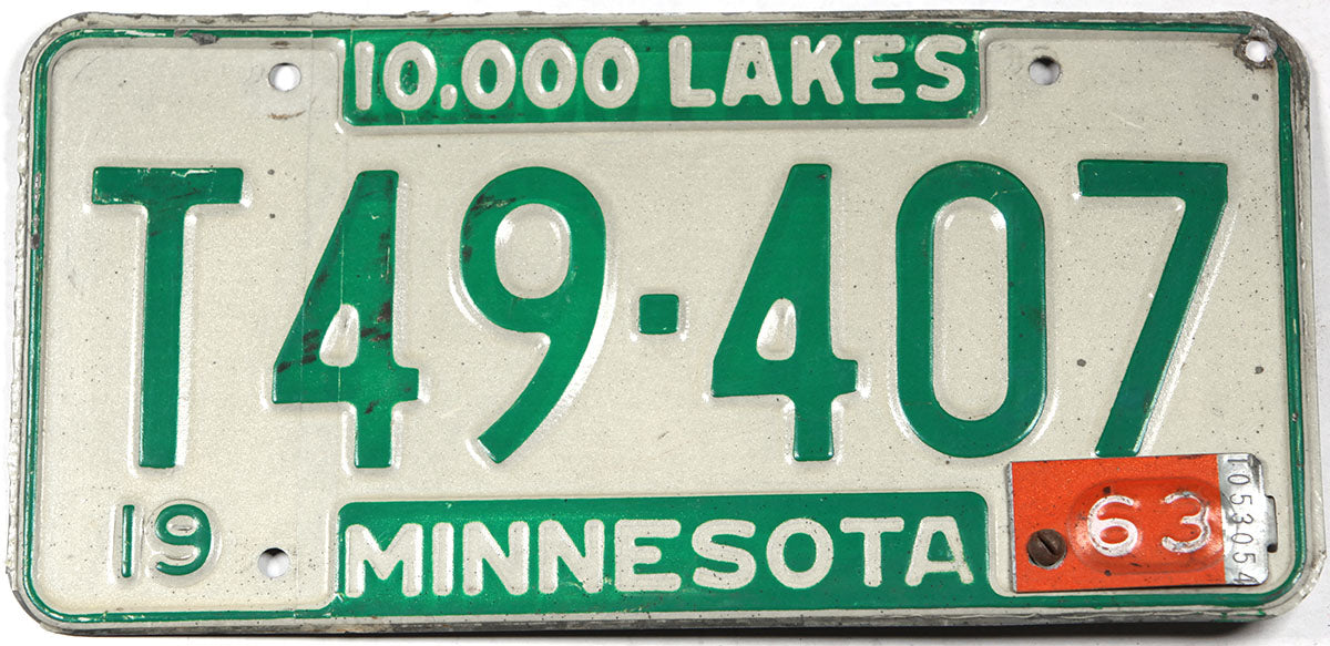 Classic 1963 Minnesota farm truck license plate grading very good