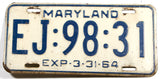 A single classic 1964 Maryland passenger car license plate for sale by Brandywine General Store in very good minus condition