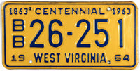 A classic 1964 West Virginia Truck License Plate for sale at Brandywine General Store in excellent minus condition