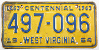 A 1964 West Virginia Passenger Automobile license plate for sale by Brandywine General Store in very good minus condition