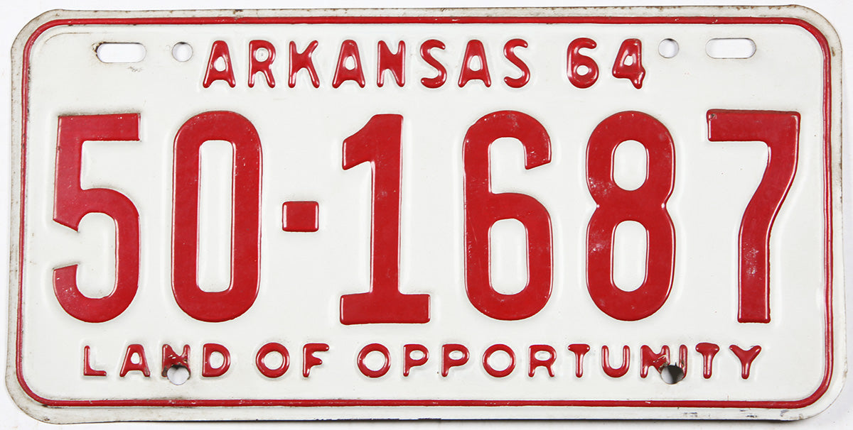 Classic 1964 Arkansas car license plate grading very good plus