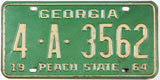 Classic 1964 Georgia car license plate grading very good