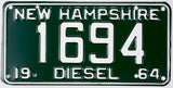 Vintage New Hampshire license plate with text '1694' and 'DIESEL .64.'