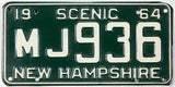 classic green and white 1964 New Hampshire car license plate grading excellent minus