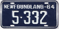 Classic 1964 Newfoundland car license plate grading very good plus