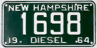 Vintage 1964 New Hampshire diesel license plate in excellent minus condition